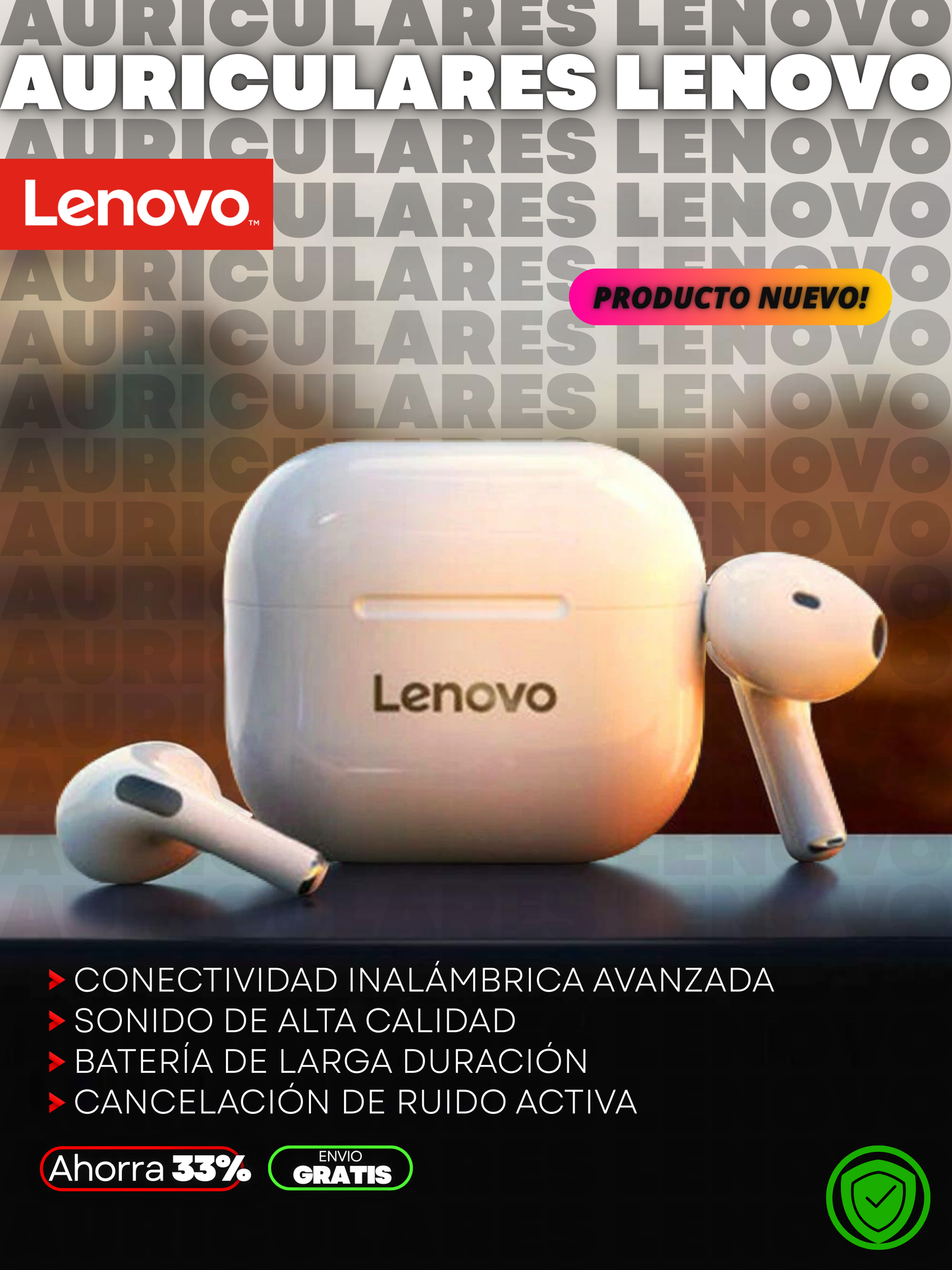 AIRPODS LENOVO ULTIMA GENERACIÓN 2026 - ENVÍO GRATIS