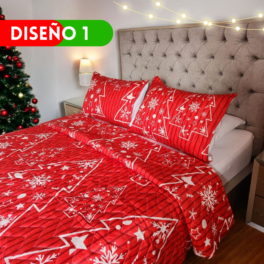 EDREDÓN NAVIDEÑO PARA CAMA DOBLE + 2 FUNDAS DE ALMOHADAS GRATIS