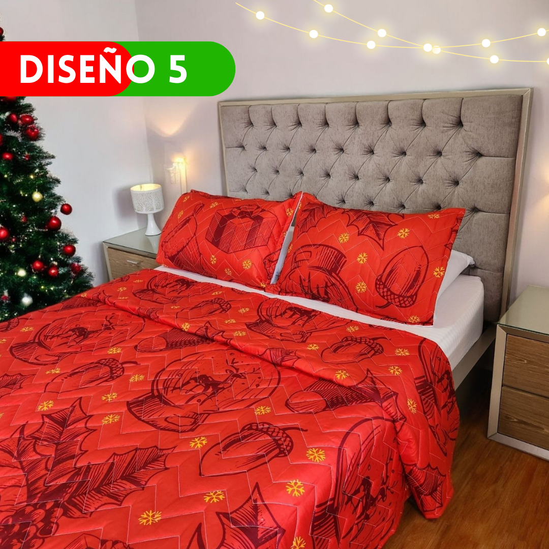 EDREDÓN NAVIDEÑO PARA CAMA DOBLE + 2 FUNDAS DE ALMOHADAS GRATIS